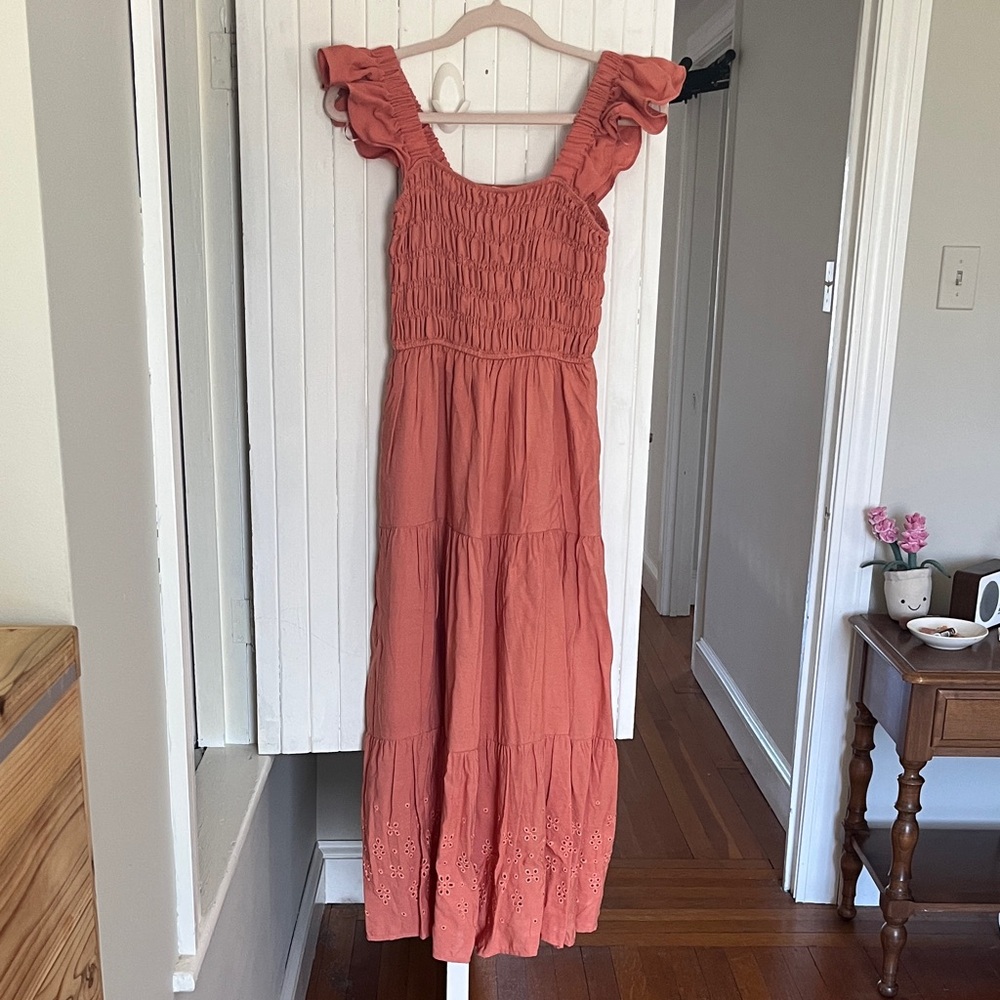 Coral Ruffle Sleeve Dress